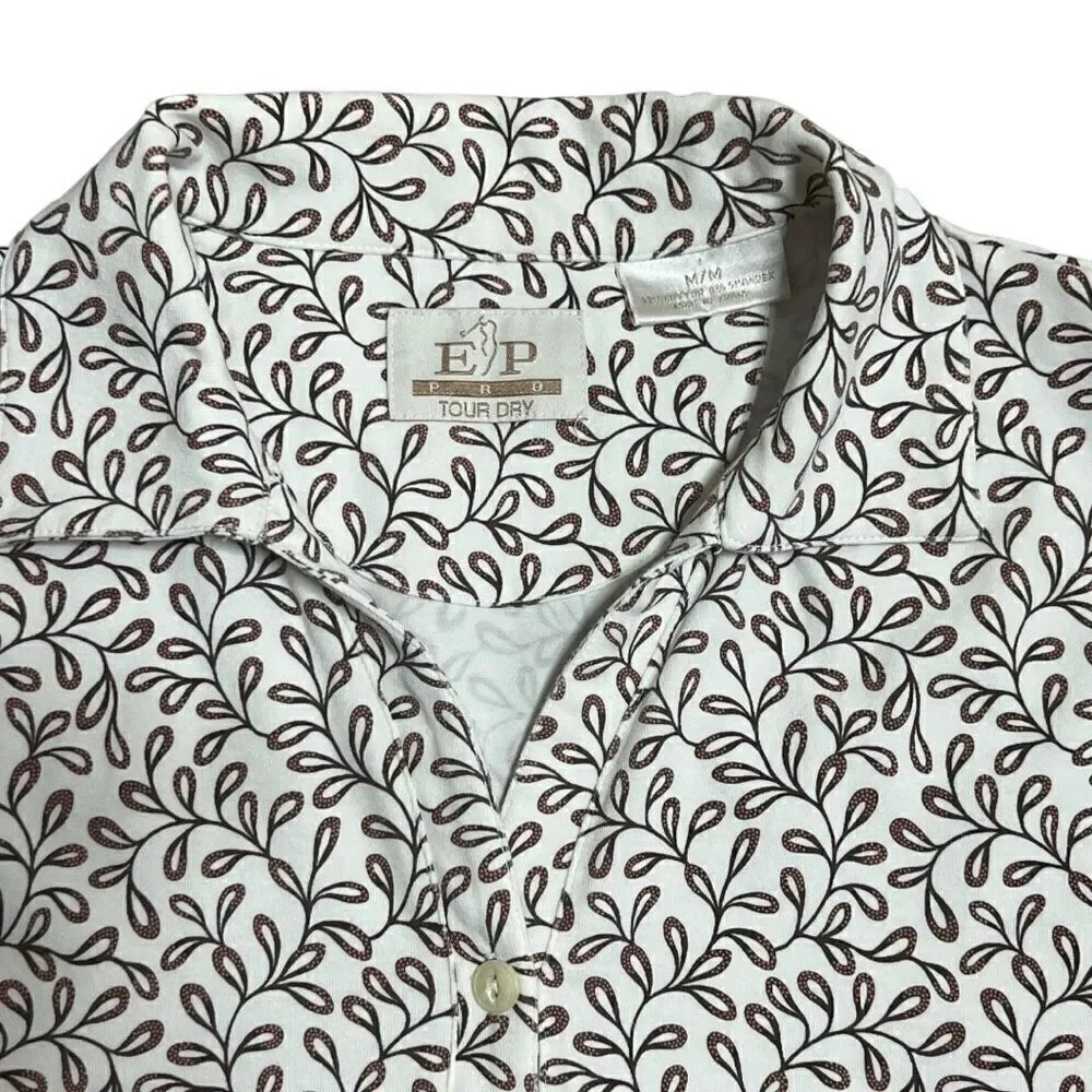 EP Pro Tour Dry Women's Sleeveless Polo Shirt - White with Taupe Print - Size M - Picture 6 of 7